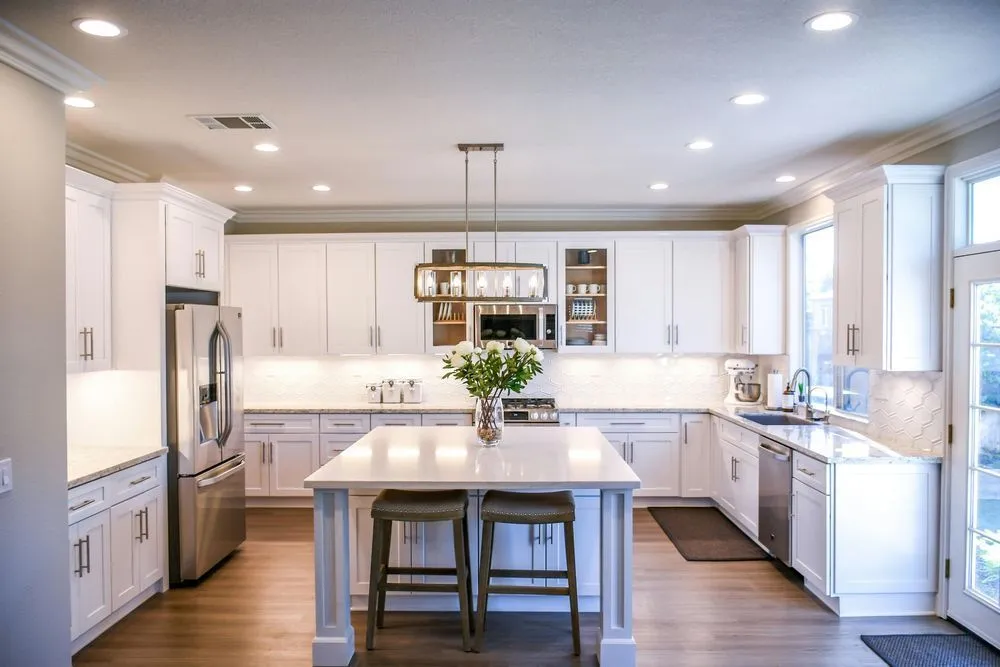 Bright modern kitchen with a central island
